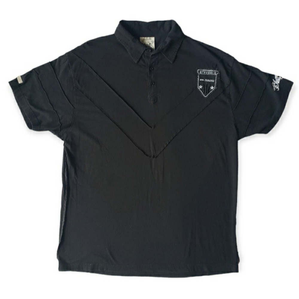 Blac Label Embroidered Struggle Patch Polo Shirt Mens 3XL Black Distressed Vtg